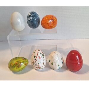 7 vintage Ceramic Eggs handpainted Set Marbled Speckled Easter Bowl Filler Decor